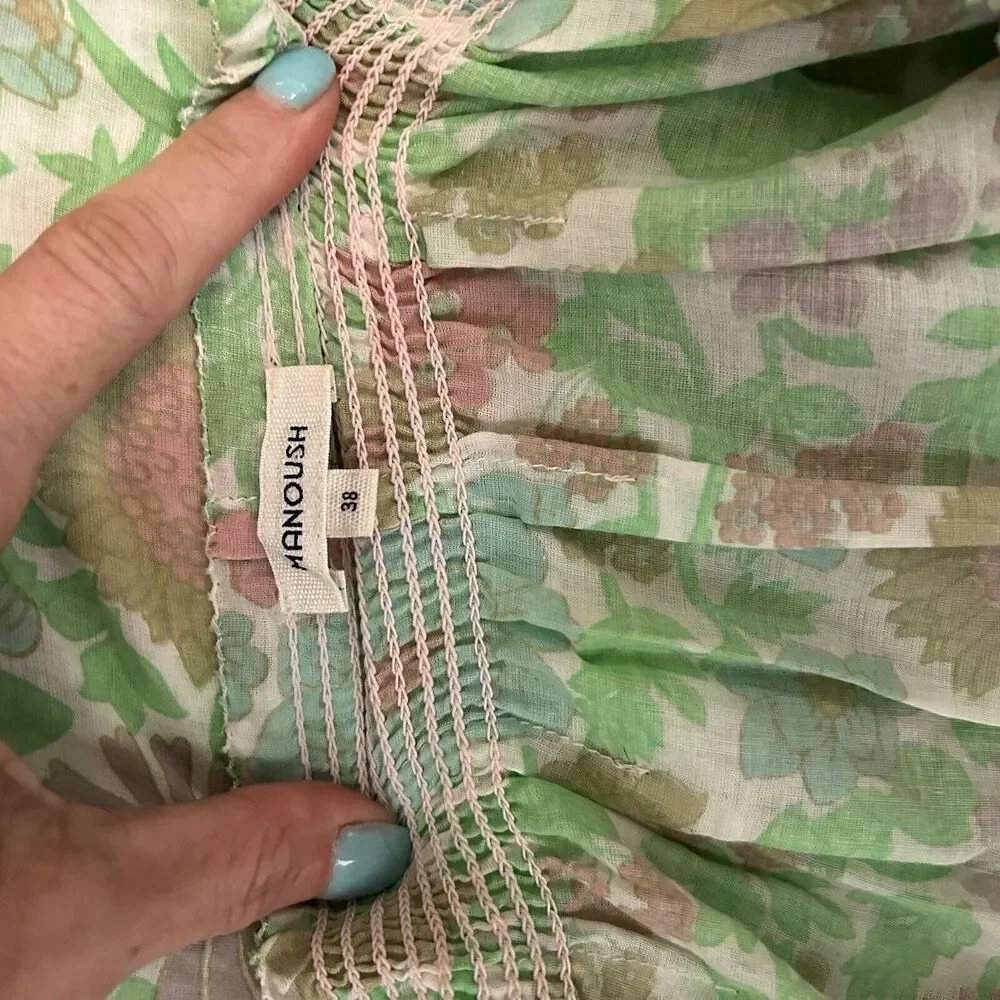 Manoush Women's Smocked Floral Mini Sundress Dress Green Size 38 US 6 M - Picture 5 of 9